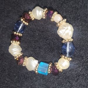(New) Purple, Blue & Cream Beaded Fashion Bracelet